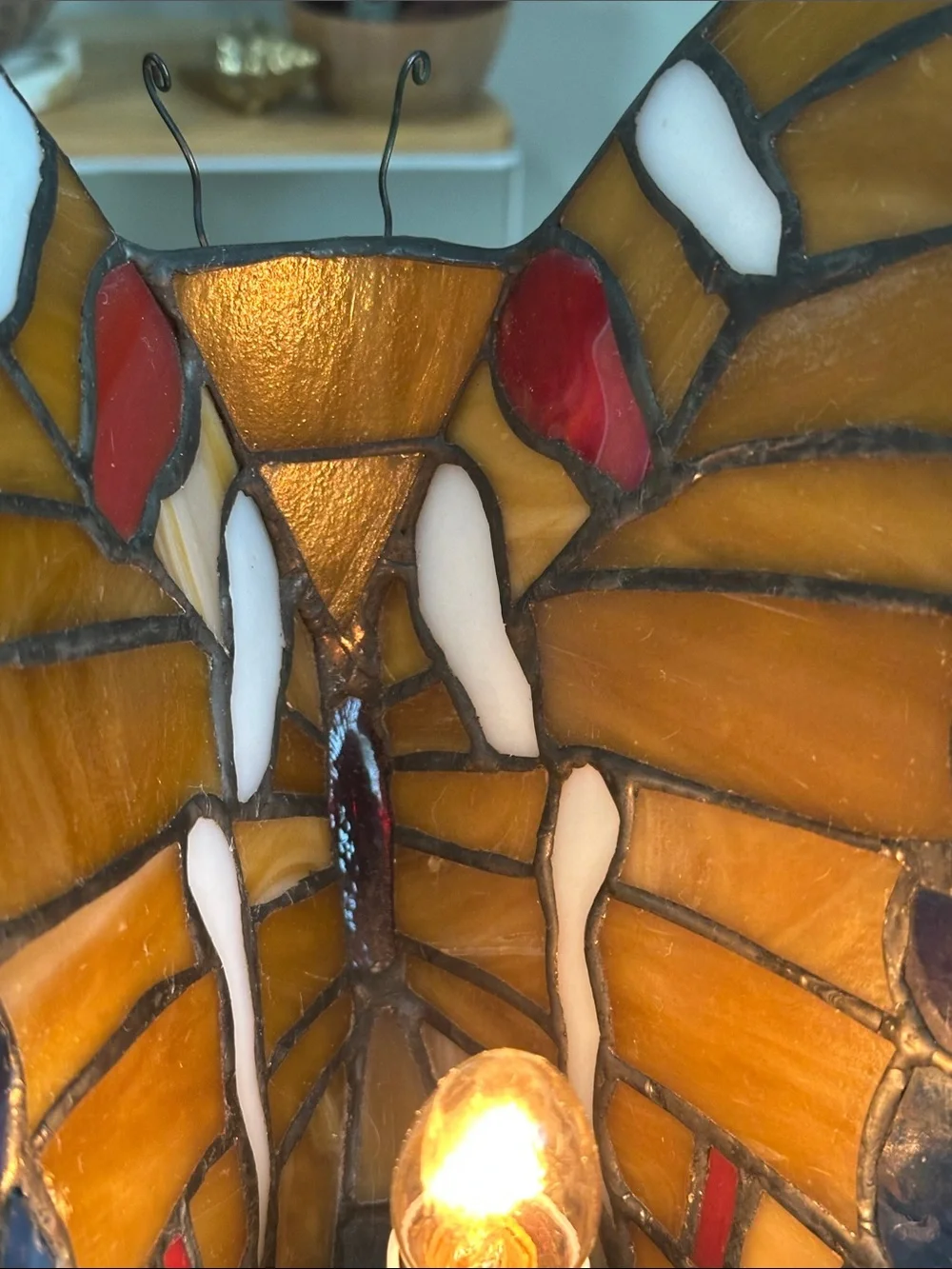Tiffany Style‎ Stained Glass Butterfly On Flower Night Light Table Lamp Works